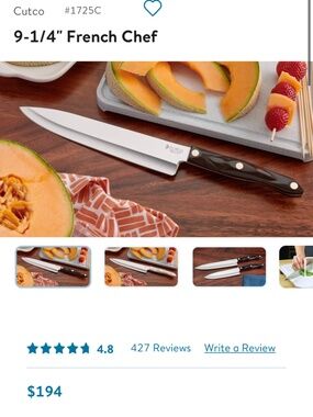 Cutco’s #1725 9 1/4in French Chef’s Knife